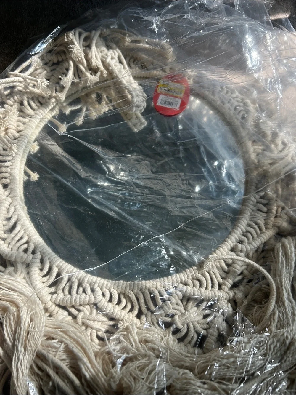 Opalhouse Jungalow Boho Macrame Fringe Mirror in Natural Cream